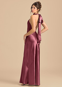 Azazie Velli Robes de demoiselle d'honneur Robe Fourreau en Satiné métallisé Col Haut Rose Du Désert image1