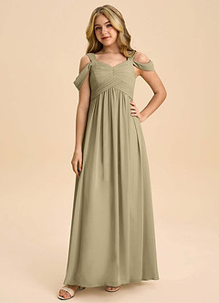 Azazie Lianne Junior Moss Green A-Line Off the Shoulder Chiffon Dress image3