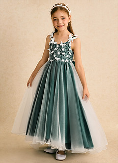 Azazie Darlina Flower Girl Dresses Ivory Pine Ball-Gown Lace Tulle Dress image9