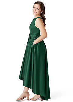 Azazie Inaya Junior A-Linie Gürtel/Schärpe Stretch-Satin Kleid Dunkelgrün image3