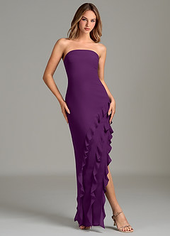 Azazie Lanette Bridesmaid Dresses Grape Sheath Ruched Chiffon Dress image4