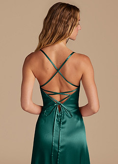 Azazie Mei Bridesmaid Dresses Pine A-Line Metallic Satin Dress image2