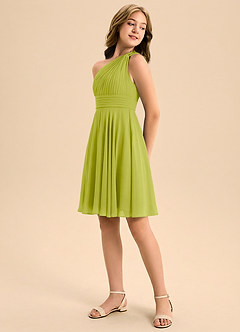 Azazie Charlize Junior Lemongrass A-Line Pleated Chiffon Dress image4