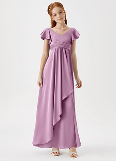 Azazie Omari Junior Wisteria A-Line Pleated Stretch Satin Dress image3