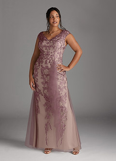 Azazie Melena Mother of the Bride Dresses Dusty Rose Champagne Mermaid Lace Tulle Dress image10