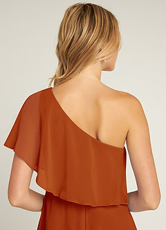 Azazie Lizzy Final Sale Paprika A-Line One Shoulder Chiffon Dress image3