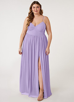 Azazie Zeya Bridesmaid Dresses Lilac A-Line V-Neck Pleated Chiffon Dress image6