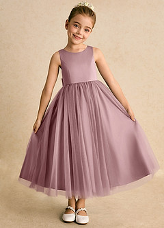 Azazie Solia Abiti da Ragazza di Fiori Abito Principessa in Tulle Fiocco Rosa Polverosa image5