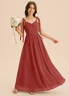 Azazie Izzy Junior Vestido de Terracota de Gasa de Corte en A con Plisado image4