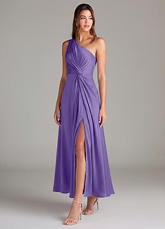 Azazie Brooke Robes de demoiselle d'honneur Robe Trapèze en Satin extensible Une épaule Tahiti image3