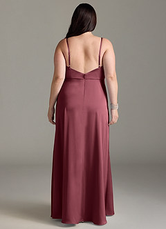 Azazie Brielle Bridesmaid Dresses Merlot A-Line Cowl Spaghetti Straps Stretch Satin Dress image7