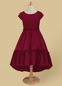 Azazie Lee Flower Girl Dresses Burgundy A-Line Bow Stretch Satin Dress image6