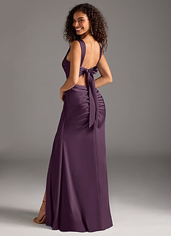 Azazie Jesaphine Bridesmaid Dresses Plum Sheath Bow Stretch Satin Dress image2