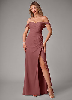 Azazie Haisley Jurken voor bruidsmeisjes Converteerbaar Jurk van Chiffon met Kolom Off the Shoulder Amethist image5