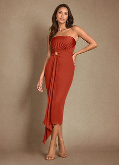 Azazie Dinanta Mother of the Bride Dresses Rust Column Pleated Chiffon Dress image1