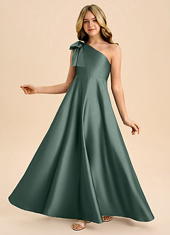 Azazie Penguin Junior Abito A-Line in Raso Elasticizzato Fiocco Muschio Marino image1