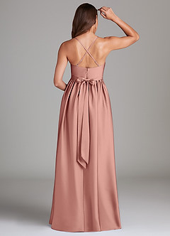 Azazie Llana Maternity Bridesmaid Dresses A-Line Stretch Satin Floor-Length Dress with Pockets image2