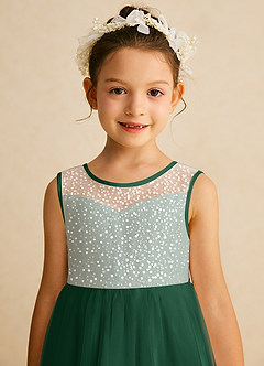 Azazie Tay Flower Girl Dresses Dark Green A-Line Sequins Tulle Dress image7
