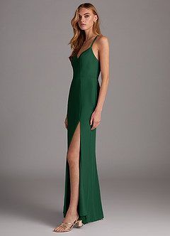 Azazie Manila Vestidos de damas de honor Vestido de Verde Oscuro de Gasa de Corte Recto con Cuello en V image4