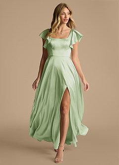 Azazie Bondi Brautjungfernkleider A-Linie Schleifen Metallischer Satin Kleid Staubiger Salbeigrün image6