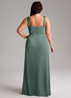 Azazie Denice Bridesmaid Dresses Sea Moss Sheath Pleated Stretch Satin Dress image11