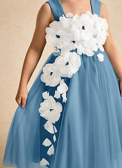 Azazie Dovey Abiti da Ragazza di Fiori Abito Principessa in Tulle Fiocco Blu Acciaio image7