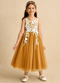 Azazie Sundae Blumenmädchenkleider Ballkleid Spitze Kleid Butterscotch image5