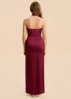 Azazie Jemma Junior Burgundy Sheath Ruched Stretch Satin Dress image2