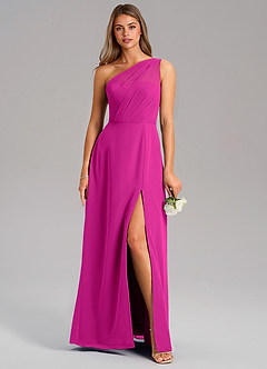 Azazie Phaedra Bridesmaid Dresses Fuchsia A-Line One Shoulder Chiffon Dress image9