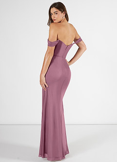Azazie Kit Bridesmaid Dresses Vintage Mauve Mermaid Off the Shoulder Mesh Dress image4