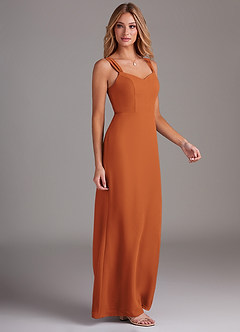 Azazie Denice Vestidos de damas de honor Vestido de Canela de Gasa de Corte Recto con Plisado image5