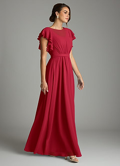 Azazie Daphne Modest Bridesmaid Dresses A-Line Ruffled Chiffon Floor-Length Dress image4
