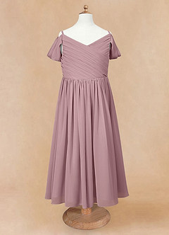 Azazie Chelle Flower Girl Dresses Dusty Rose A-Line Pleated Chiffon Dress image6