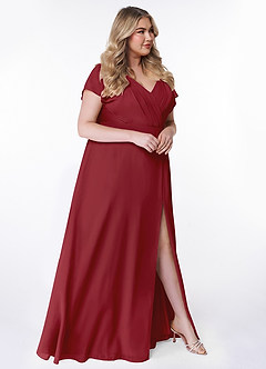Azazie Rylee Bridesmaid Dresses Pomegranate A-Line Pleated Chiffon Dress image9