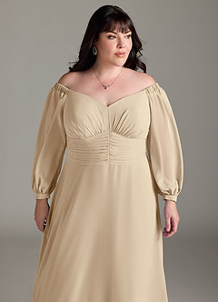 Azazie Rubina Final Sale Champagne A-Line Long Sleeve Chiffon Dress image11