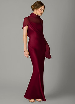Azazie Jaleesa Bridesmaid Dresses Burgundy A-Line High Neck Stretch Satin Dress image3