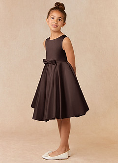 Azazie Coco Flower Girl Dresses Ganache A-Line Bow Matte Satin Dress image2
