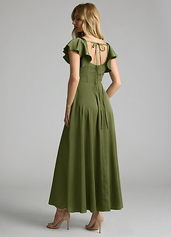 Azazie Bondi 신부 들러리 드레스 A라인 셔링 스트레치 새틴 발목 길이 드레스 image2