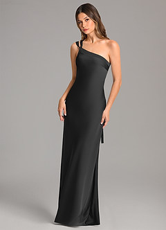 Azazie Monroe Brautjungfernkleider Meerjungfrau-Linie One-Shoulder Stretch-Satin Kleid Schwarz image3