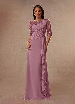 Azazie Dionysus Mother of the Bride Dresses Vintage Mauve A-Line Boatneck Lace Chiffon Dress image1
