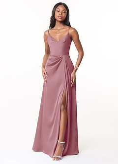 Azazie Brielle Bridesmaid Dresses Vintage Mauve A-Line Cowl Spaghetti Straps Stretch Satin Dress image1