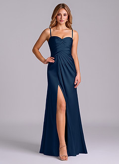 Azazie Sabrine Final Sale Dark Navy A-Line Sweetheart Neckline Stretch Satin Dress image5