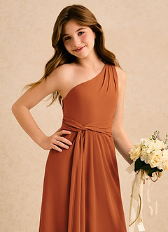 Azazie Tilda Girls Formal Jurken voor bloemenmeisjes Kolom Jurk van Chiffon One-Shoulder Kaneel image5