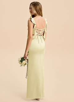Azazie Jessamine Junior Lemon Sorbet A-Line Ruched Stretch Satin Dress image4