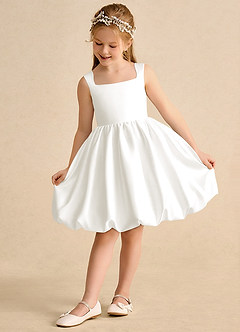 Azazie Nirvana Jurken voor bloemenmeisjes Baljurk Jurk van Mat Satijn Ruches Ivoor image3