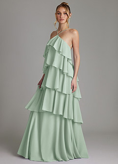 Azazie Deena Bridesmaid Dresses Agave A-Line Ruched Chiffon Dress image5