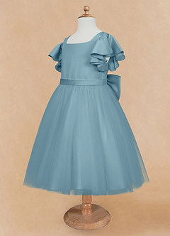 Azazie Kaeya Flower Girl Dresses Moody Blue A-Line Bow Tulle Dress image7