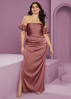 Barbie ♥ Azazie Bridesmaid Dresses Amethyst Sheath Off the Shoulder Stretch Satin Convertible Dress image10