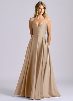 Azazie Truce Robes de demoiselle d'honneur Robe Trapèze en Satin extensible Taupe image1