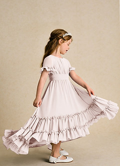 Azazie Kass Flower Girl Dresses Rose Petal A-Line Pleated Chiffon Dress image5